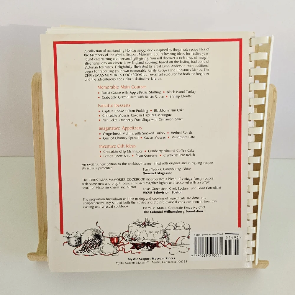 Christmas Memories Cookbook 1990 6th Printing Mystic Seaport Cottagecore -VG